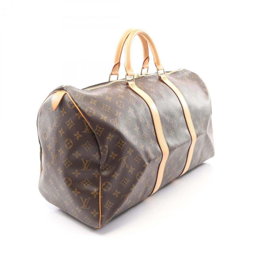 LOUIS VUITTON Authentic Brown Monogram Leather Keepall 50 Boston Bag - Picture 2 of 9